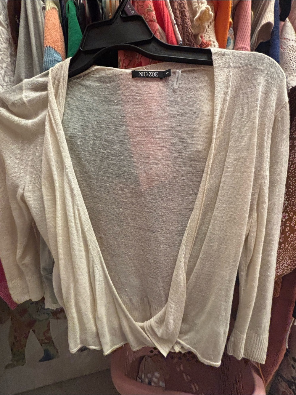 NIC+ZOE Light Cream Open-Front Drape Cardigan